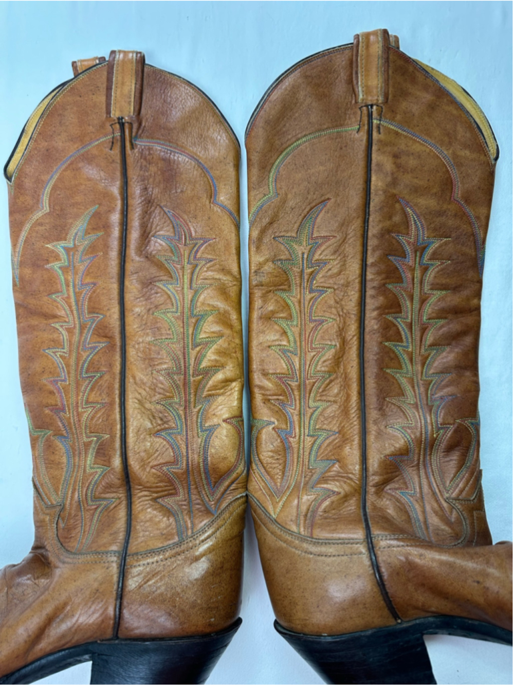 Tony Lama Vintage Rainbow Stitch Tall Cowboy Boots Style 0518 Women’s 8.5B Leath - Picture 9 of 13
